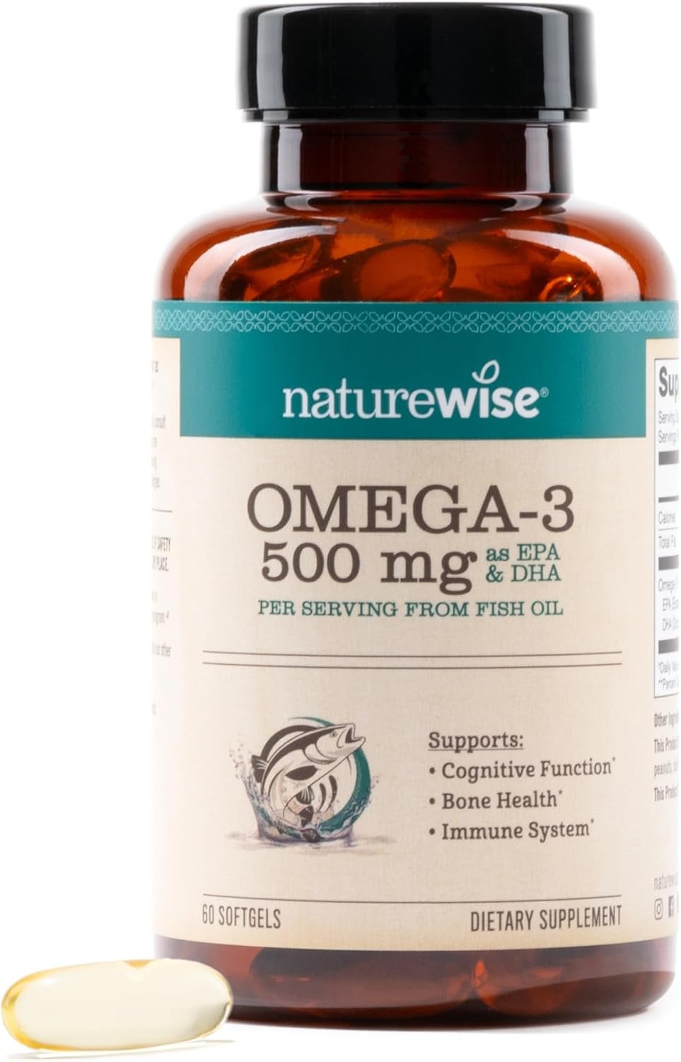 NatureWise Omega 3 Fish Oil – 500 mg per Pill – EPA & DHA – Immune Support, Brain & Optimal Wellness – Gluten and Soy Free, Non-GMO – 60 Softgels[2-Month Supply]