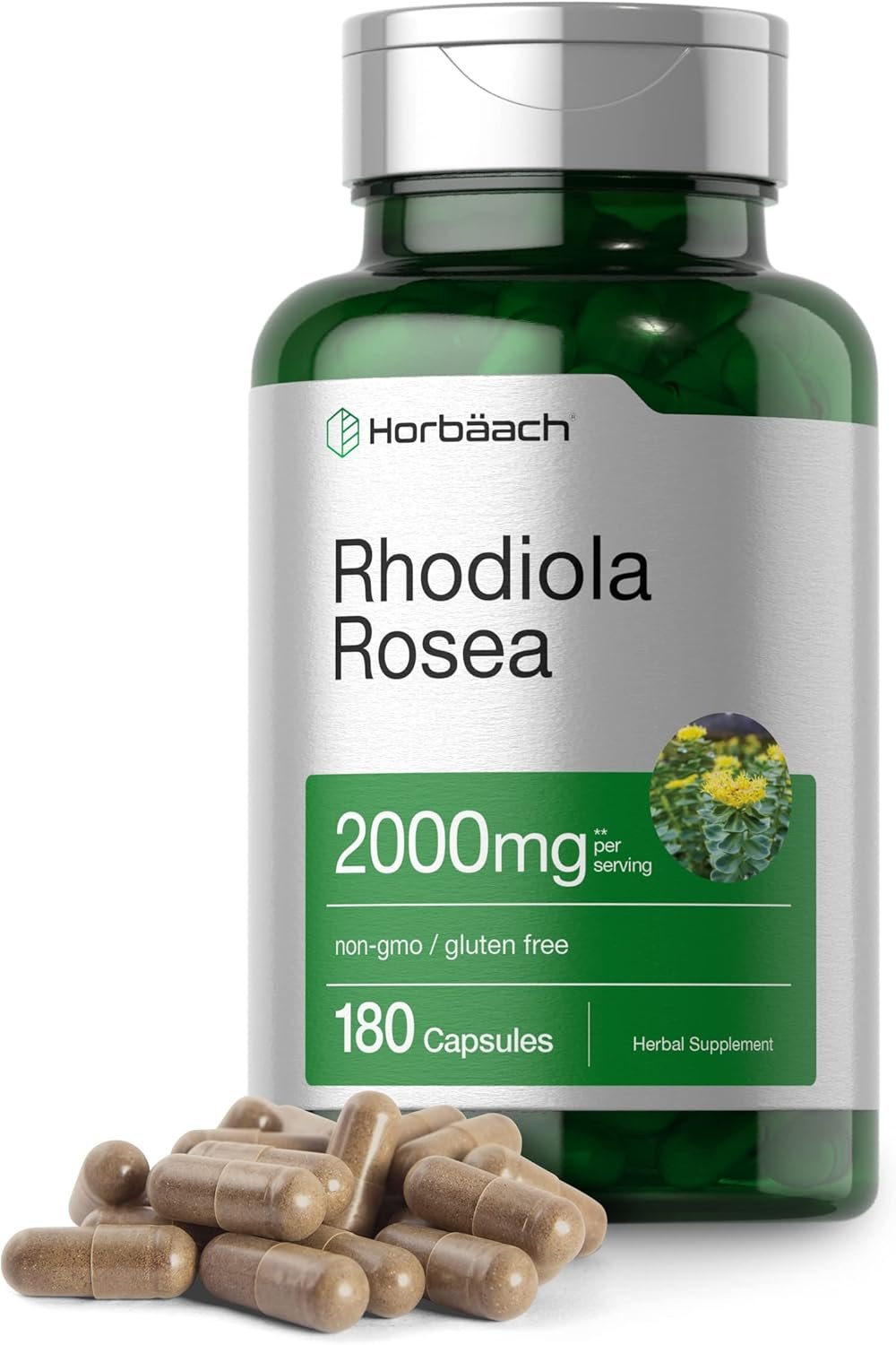 Horbäach Rhodiola Rosea Capsules | 180 Count | Non-GMO, Gluten Free Supplement