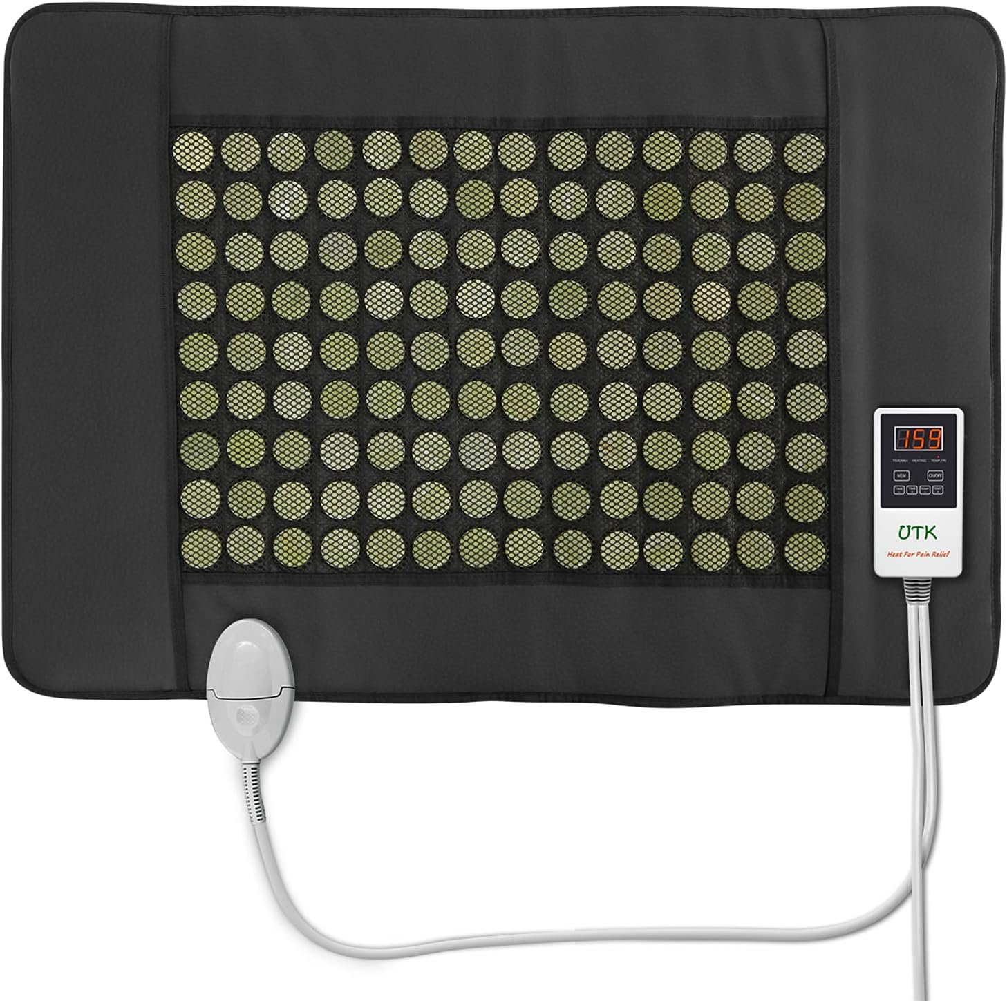 UTK Far Infrared Heating Pad for Back, 5X Deeper Pain Relief, 126 Natural Pure Jade Heating Pad, FSA-HSA Eligible, Gift for Women Men, Hotter to 159℉, 16 Timers Auto-Off, Memory Function, 31″x 21″