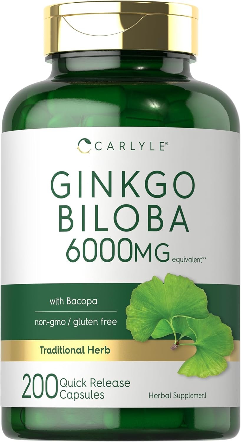 Carlyle Ginkgo Biloba Pills | 200 Capsules | with Bacoba Extract | Extra Strength, Non-GMO and Gluten Free Herbal Supplement