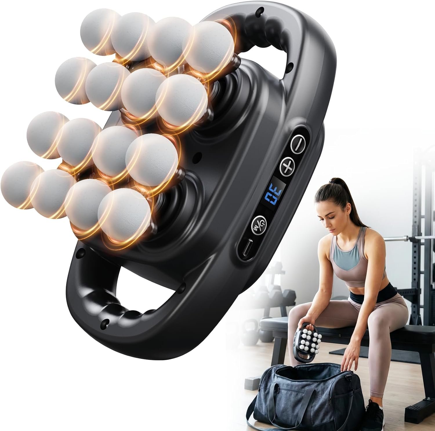 HOTU Massage Gun Deep Tissue, 16-Head Back Massager for Body Muscle Pain Relief, 3 Modes & 30 Intensities Portable Electric Quiet Multi Mini Handheld Percussion Massagers Leg/Waist/Shoulder/Hip/Foot