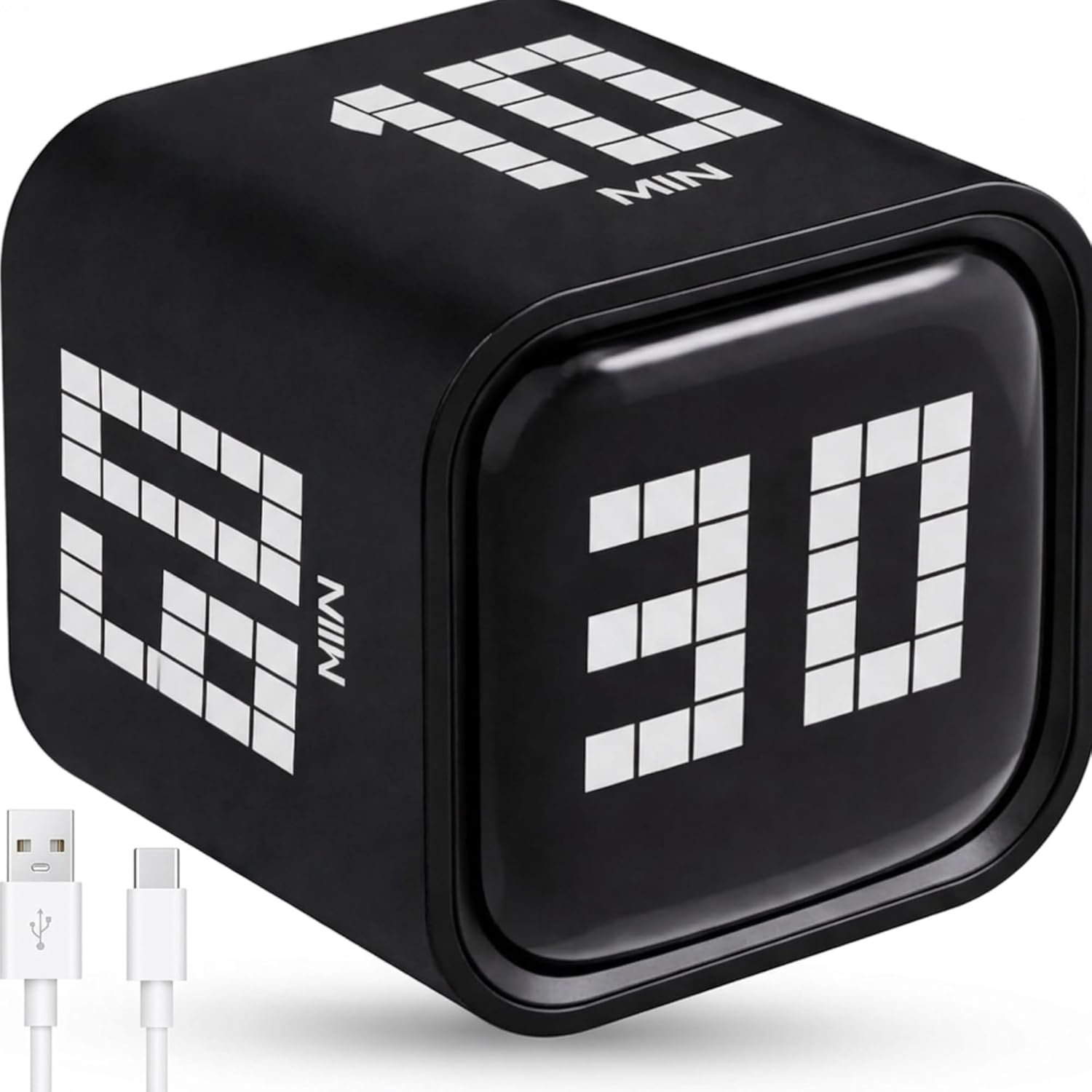 Digital Pomodoro Timer Cube, Rechargeable Type-C Productivity Countdown Clock for Study, ADHD, Kids, Kitchen, 5, 10, 30, 60 Minutes Presets with Volume Control, Black