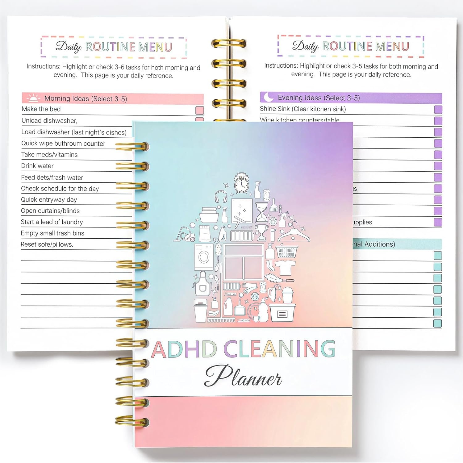 Apex ADHD Cleaning Planner for Adults & Women – Undated A5 Spiral Executive Functioning Planner – “Write-Once” Home Management System & Routine Tracker – 52-Week De-Shaming Tool, Splash-Proof PP Cover