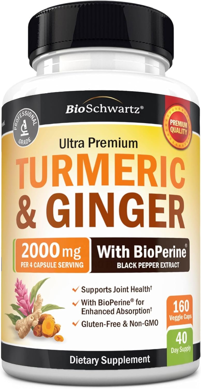 Turmeric and Ginger Supplement with BioPerine – Turmeric Curcumin with Black Pepper & Organic Ginger for Enhanced Absorption for Digestion Knee & Joint Support – Vegan & Non-GMO (40 Servings)
