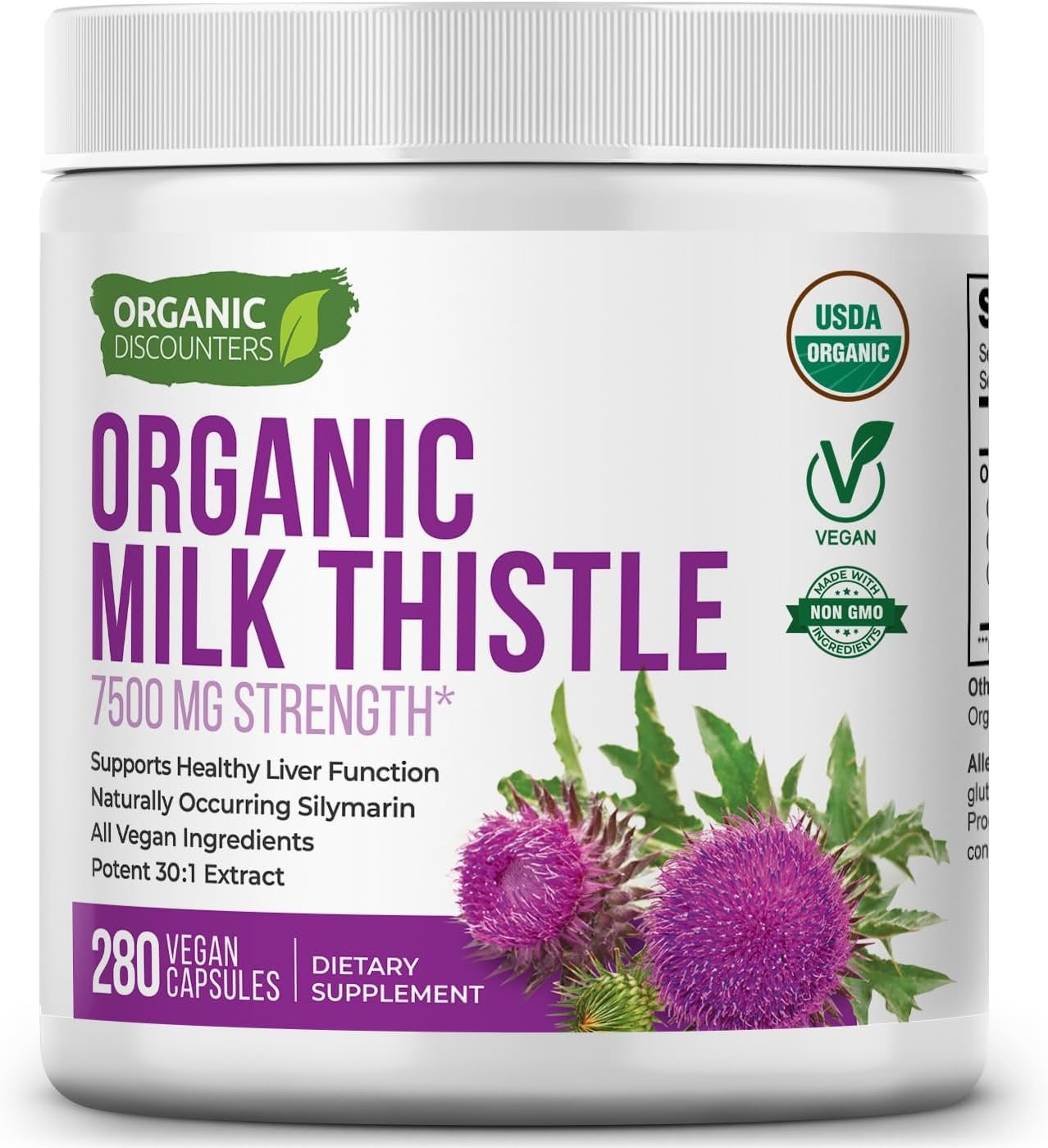 USDA Organic Milk Thistle 30:1 Extract Capsules, 280 Vegan Capsules, Rich in Silymarin Flavonoids, Liver Cleanse and Liver Detox Support, Standardized 30X Extract, Made in the USA