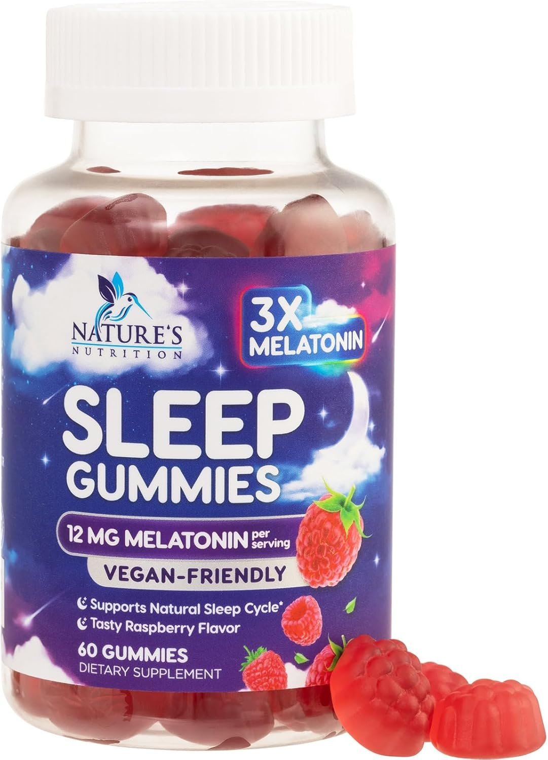 Melatonin Sleep Gummies – Melatonin 12mg Per Serving – Extra Strength Sleep Support Melatonin Gummy – Vegan Sleeping Gummy Supplement – Restful Sleep Support for Adults – Berry Flavor – 60 Gummies