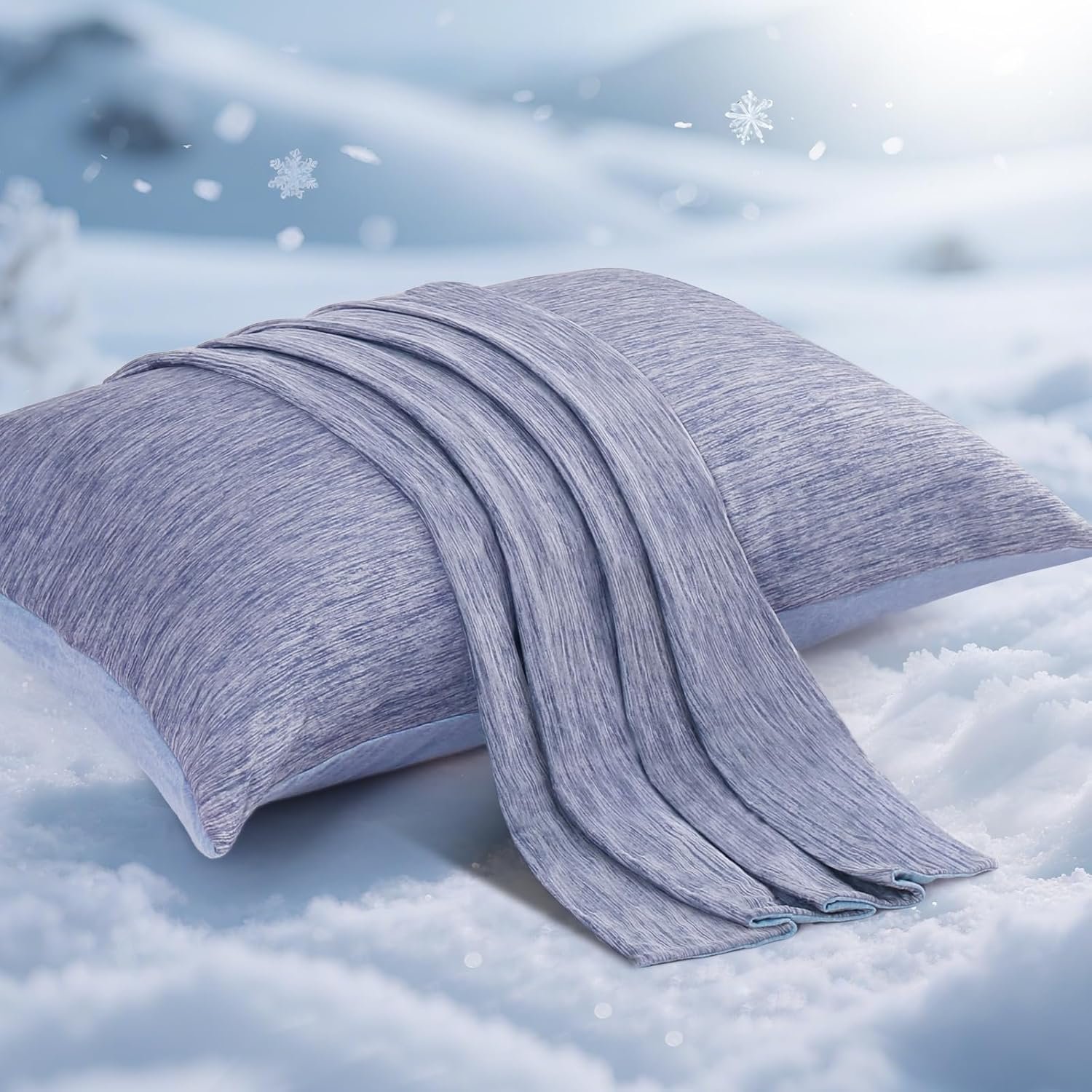 Elegear Cooling Pillow Cases for Hot Sleepers, Japanese Q-Max 0.5 Cooling Pillowcases, Both Sides(Cooling/Cotton), Breathable Soft Pillowcase for Hair and Skin, Set of 2-Blue (Standard (20″ x 26″))
