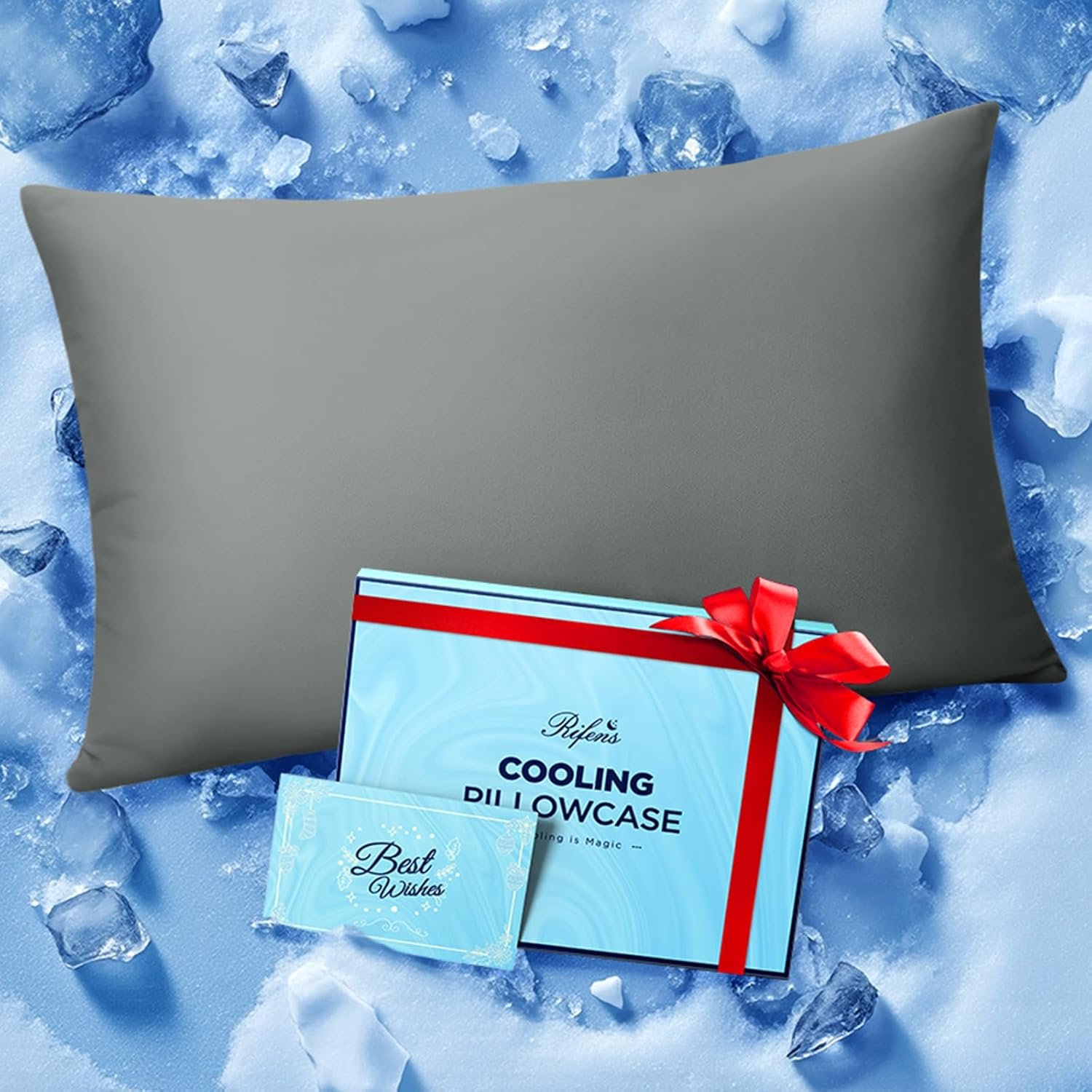 Ice Cooling Pillowcase for Hot Sleepers, Instantly Cool, Stays Cold All Night, Softer Than Silk Pillow Cases, Pillow Covers with Invisible Zipper, Gift for Men & Women – Queen Size, Dark Gray (1 Pack)