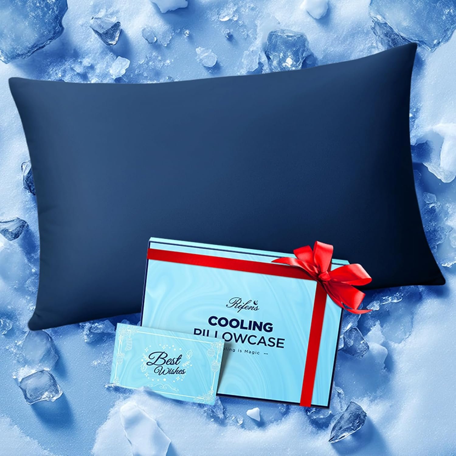 Ice Cooling Pillowcase for Hot Sleepers, Instantly Cool, Stays Cold All Night, Softer Than Silk Pillow Cases, Pillow Covers with Invisible Zipper, Gift for Men & Women – Standard, Navy Blue (1 Pack)