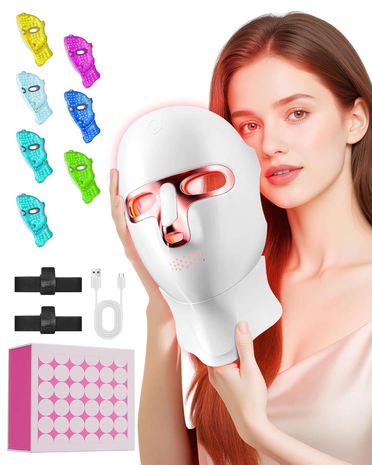 Red Light Therapy for Face- LED Light Therapy Mask Skin Care Mask,Cordless LED Face Mask face & Neck Red & Infrared Lights Masks Wavelength,USB C Rechargeable for Home Use Working Travel Yoga
