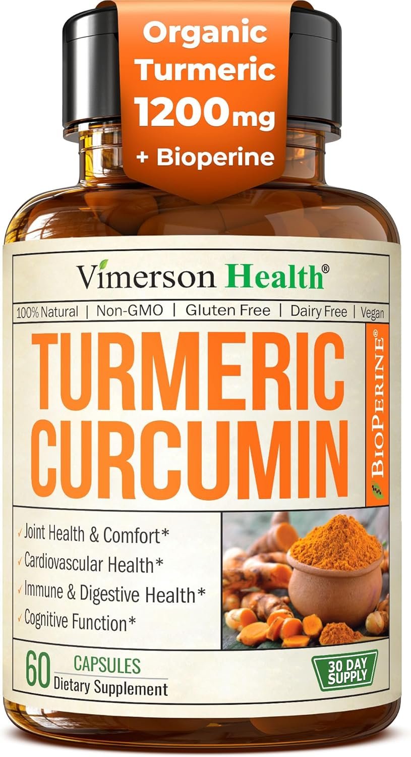 Turmeric with Black Pepper – High Potency Organic 1200mg Turmeric Curcumin Supplement for Joint Support & Digestive Health – Curcumin with Black Pepper for High Absorption – Non-GMO – 60 Capsules