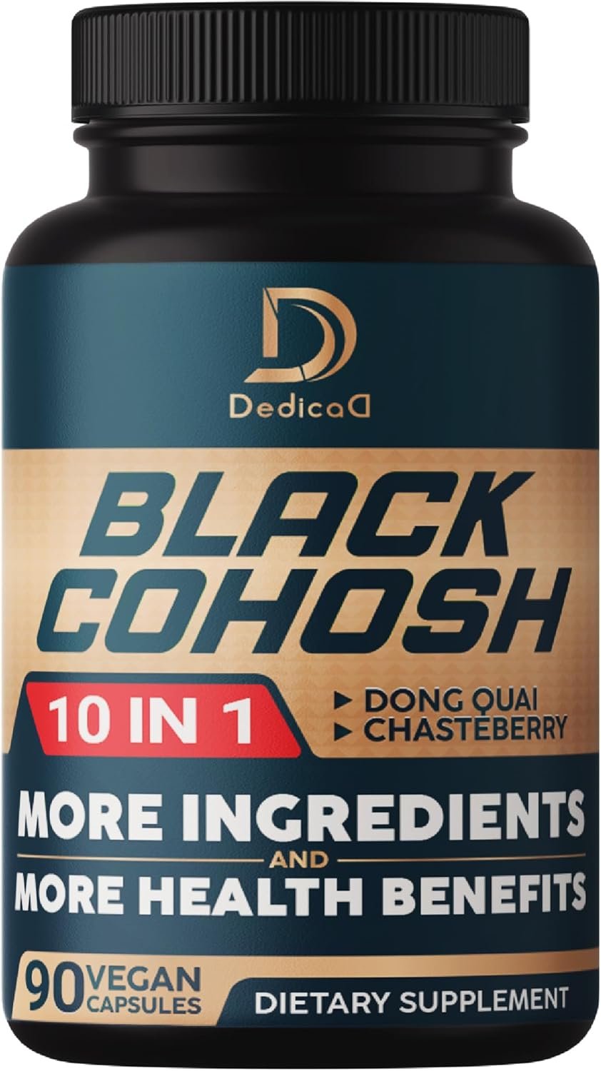 DEDICAD Black Cohosh Supplement – 3 Months for Menopause & Immune Health – Blend of 12 Potent Herb Includes Dong Quai, Chasteberry, Wild Yam, Red Clover, Black Pepper & Others – 90 Vegan Capsules