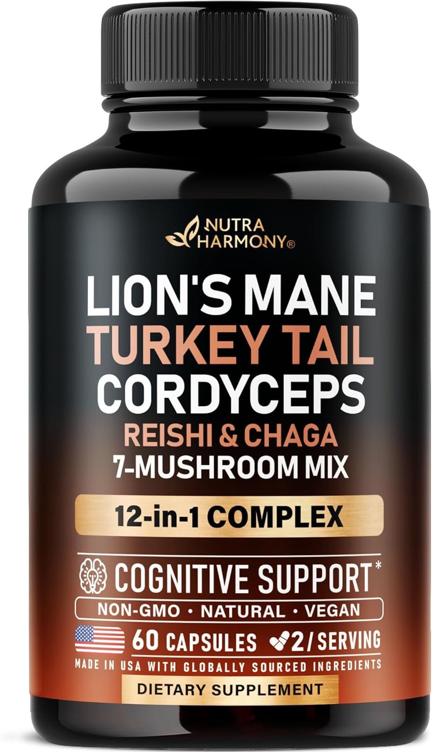 Mushroom Supplement – Organic Lions Mane | Turkey Tail | Chaga | Cordyceps | Reishi | Maitake | Shiitake | Meshima | Tremella | Oyster | Agaricus – Made in USA – Non GMO, Gluten Free – 60 Capsules