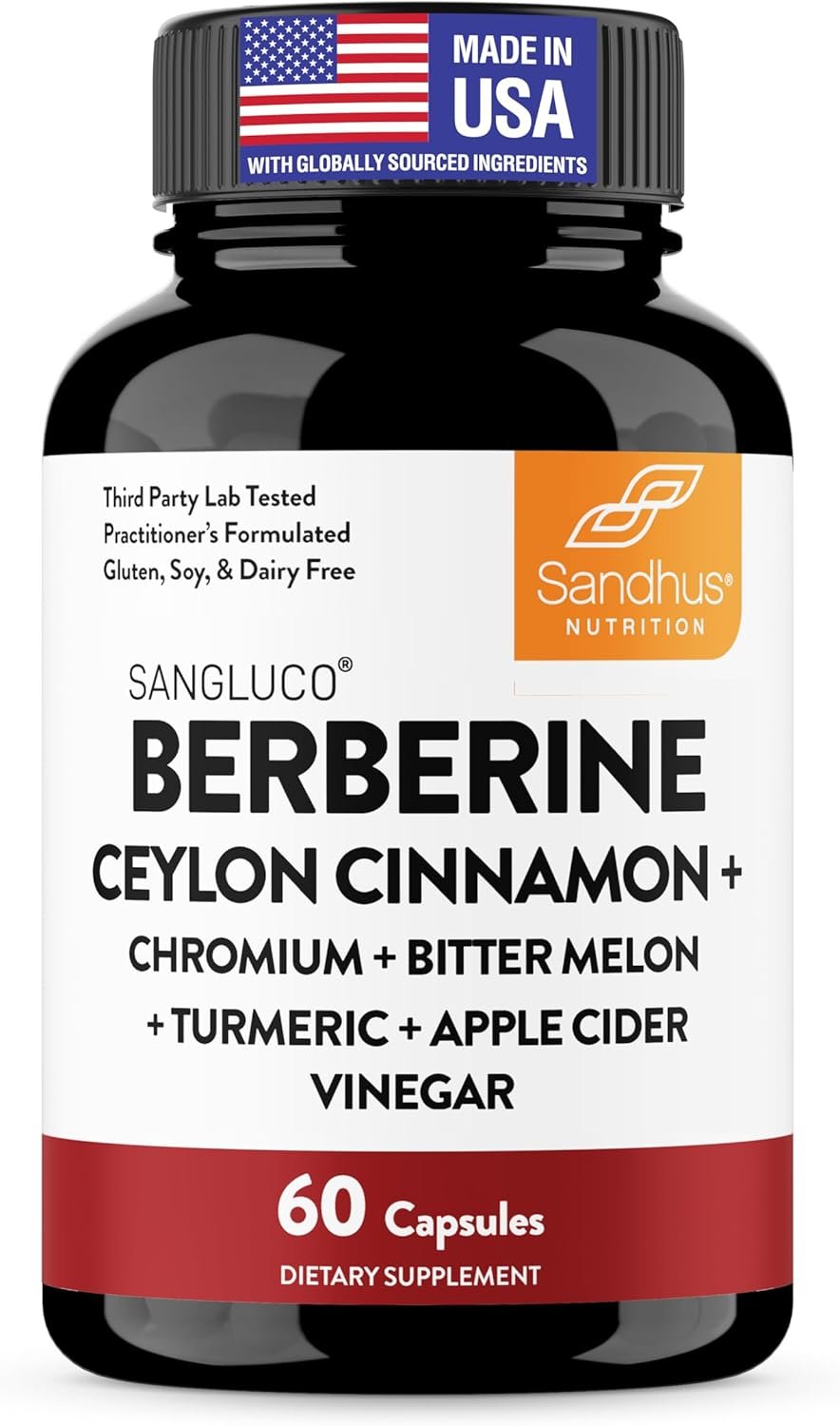 Sangluco Berberine Ceylon Cinnamon Chromium Turmeric Apple Cider Vinegar Bitter Melon Supplement | Supports Healthy Levels Already Within Normal Range | 60 Capsules