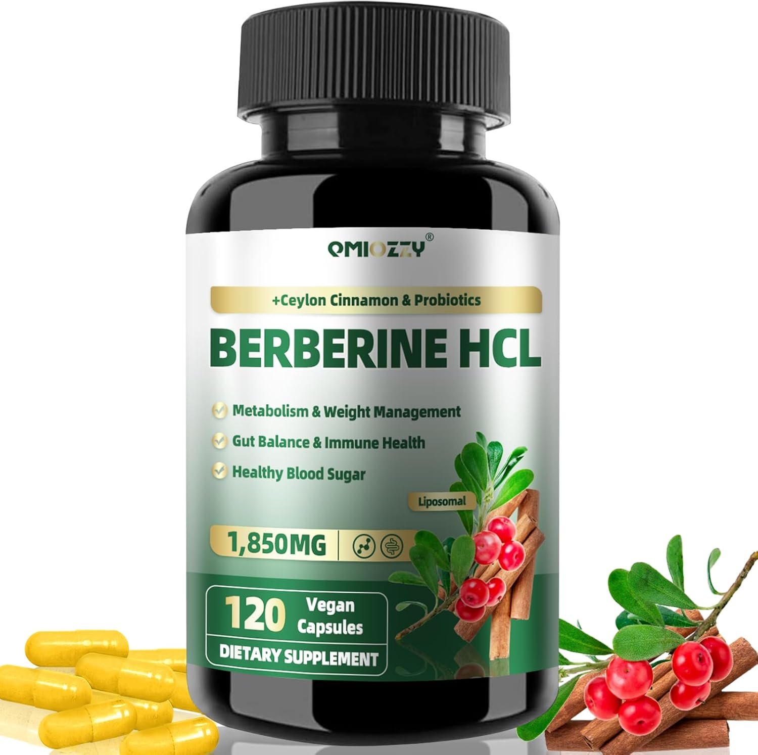 Berberine Supplement 1500mg, Liposomal Berberine with Ceylon Cinnamon & Probiotics for Women, Men, Himalayas Plus Extract, Support Gut Health, Blood Sugar Level Immunity, 60-Day Supply, 120 Capsules