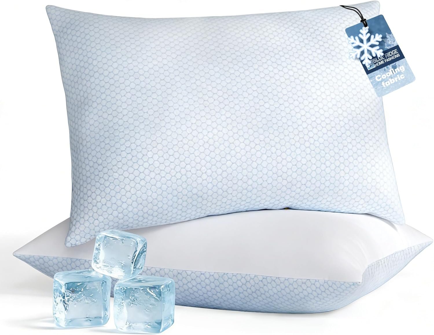 Blue Ridge Home Fashions Cooling Bed Pillows Queen Size Set of 2, Reversible Cooling & Cotton Fabric, Medium Firm, Down Alternative Breathable for Hot, Side, Back & Stomach Sleepers, 20″ x 28″
