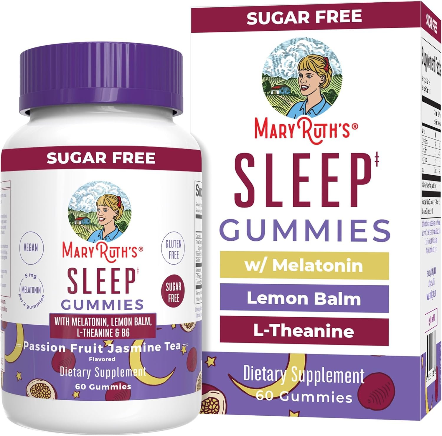 MARYRUTH’S Melatonin 5mg Sleep Gummy with L-Theanine | Lemon Balm | Vitamin B6 | Sugar-Free | Relaxation | Vegan | Non-GMO | Gluten Free | 60 Count