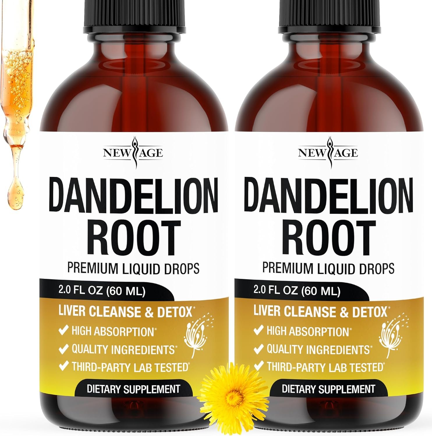 NEW AGE Dandelion Root Extract Drops – Liver Cleanse Detox Support – Dandelion Tincture for Liver Support – Vegan, Sugar & Alcohol-Free Liquid Supplement – 4 fl oz