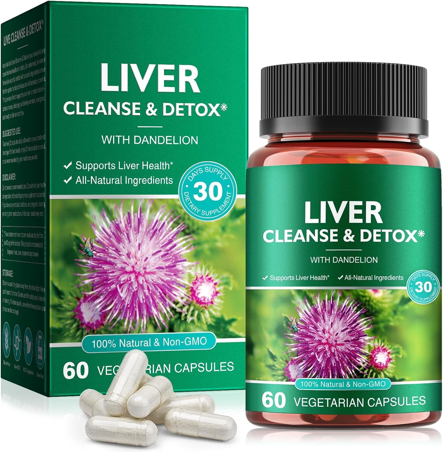 Liver Cleanse Detox & Repair – Health Liver Support Herbal Supplement with Milk Thistle, Burdock, Turmeric Curcumin, Dandelion,and More – 60 Vegan Liquid Phyto-Caps