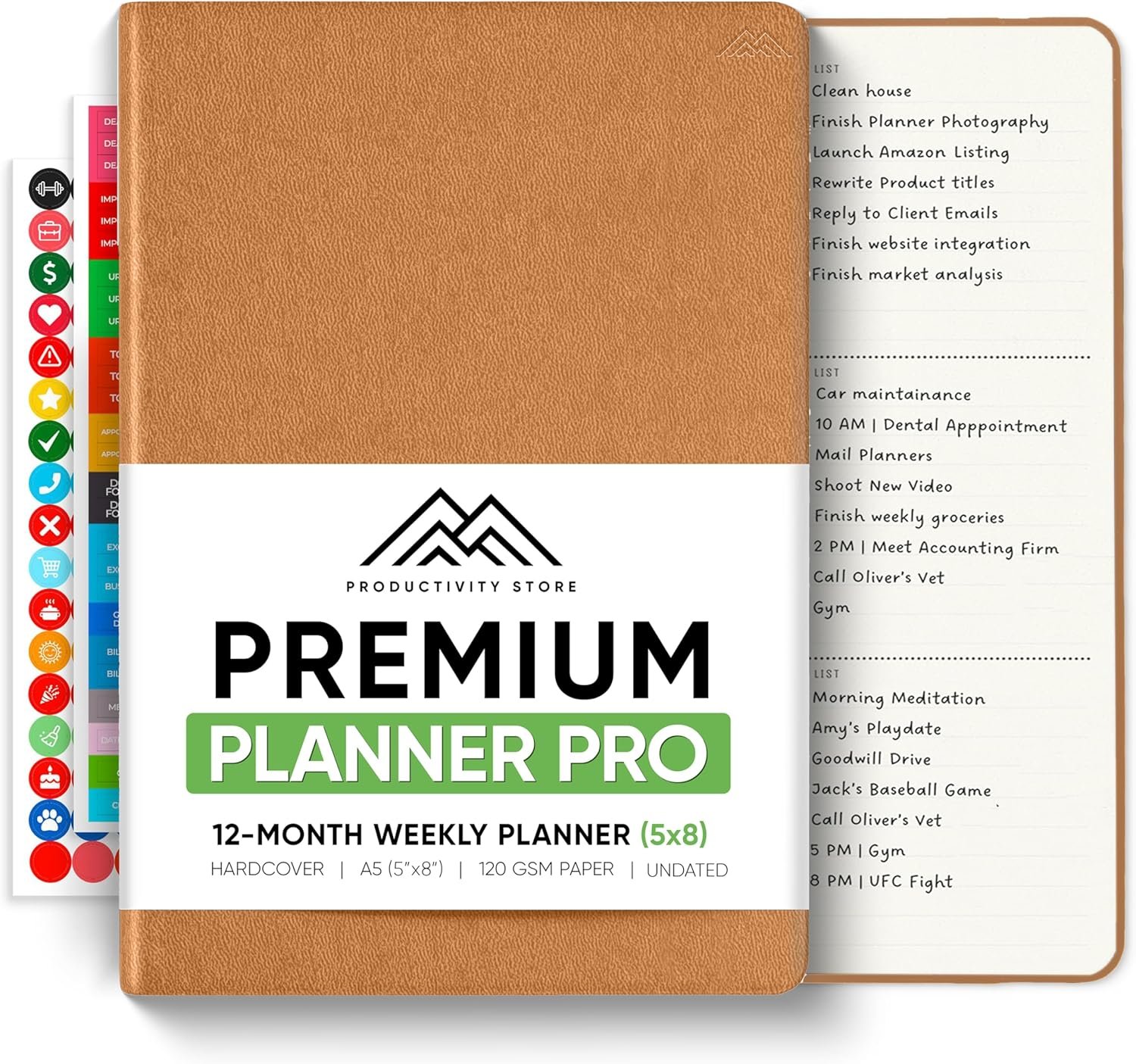 PRODUCTIVITY STORE Pro – Undated, 2025 Planner, 5.8” x 8.3” – The #1 Productivity Planner to Achieve Your 2025 Goals – Planner 2025-2026 – Brown – A5