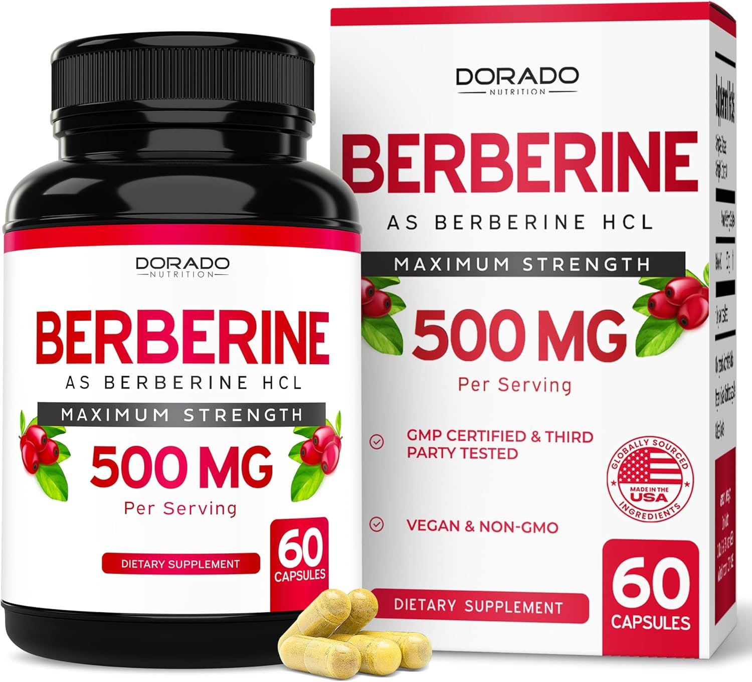 Berberine Supplement 500mg Per Serving (60 Capsules) Berberine HCL for Gut Health Support for Men and Women – Premium Supplements for Adults – Third Party Tested – Vegan Capsules & USA Made