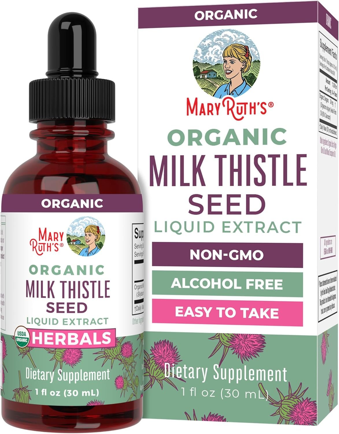 MARYRUTH’S Organic Milk Thistle Seed Liquid Extract Drops, 1 fl oz | 1,190 mg Milk Thistle Seed | Silybum marianum | Alcohol-Free | Vegan | USDA Organic | Non-GMO