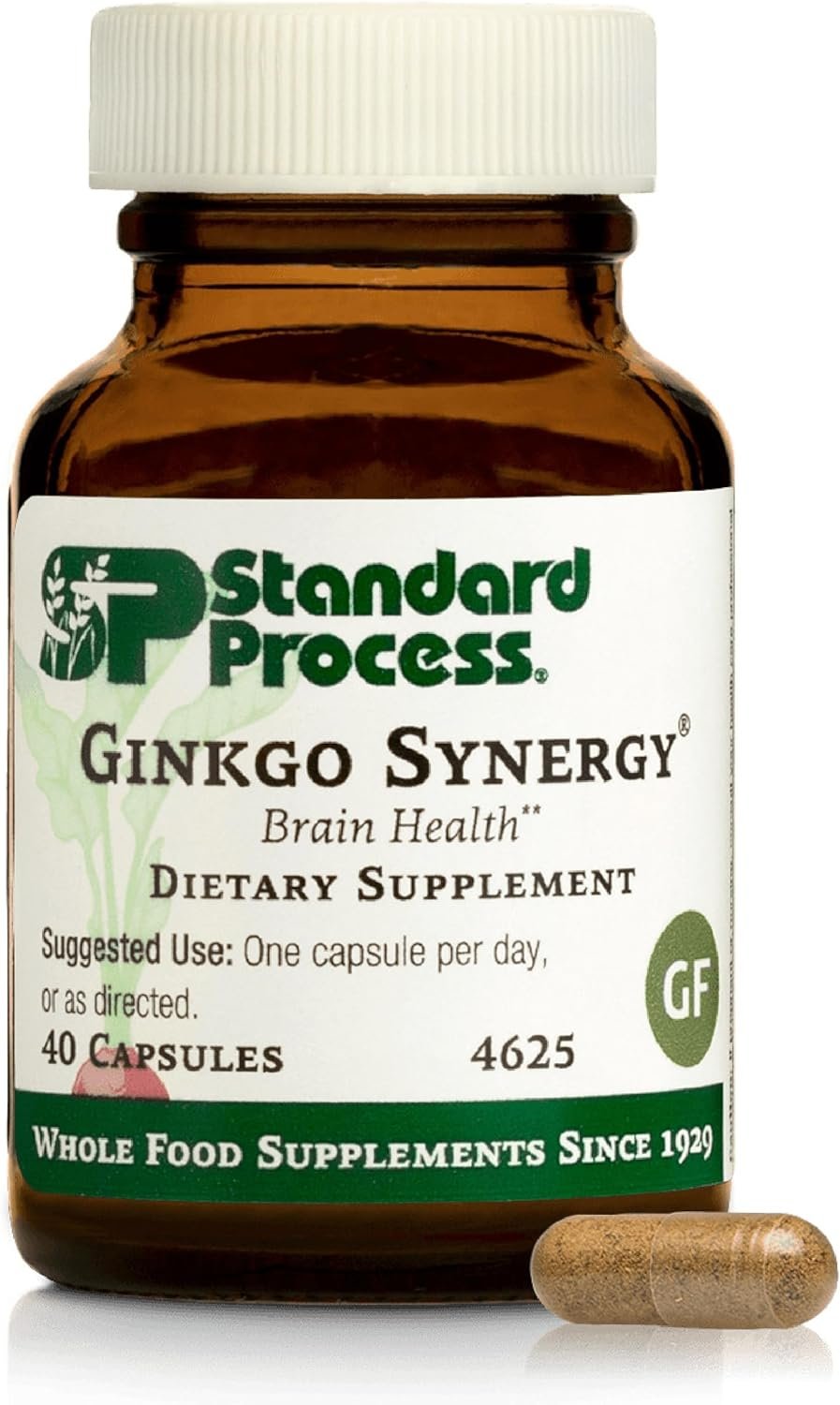 Standard Process Ginkgo Synergy – Brain Health Support Supplement – Supplement with Ginkgo Biloba Extract, Organic Buckwheat Powder & Gotu Kola to Support Antioxidant Activity – 40 Capsules