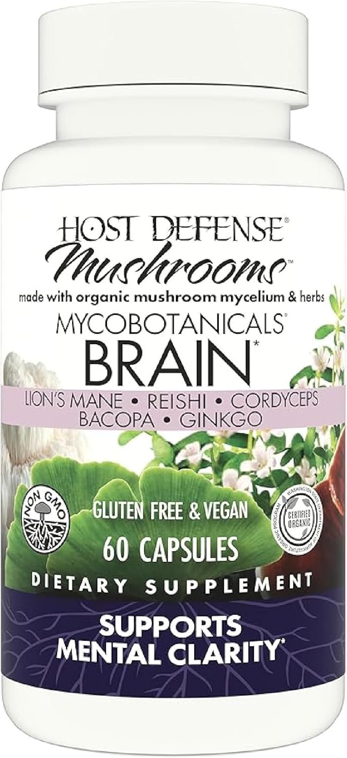 Host Defense MycoBotanicals Brain* Capsules – Brain Support Supplement with Lion’s Mane, Reishi & Cordyceps Mushroom – Herbal Supplement for Memory & Focus Support – 60 Capsules