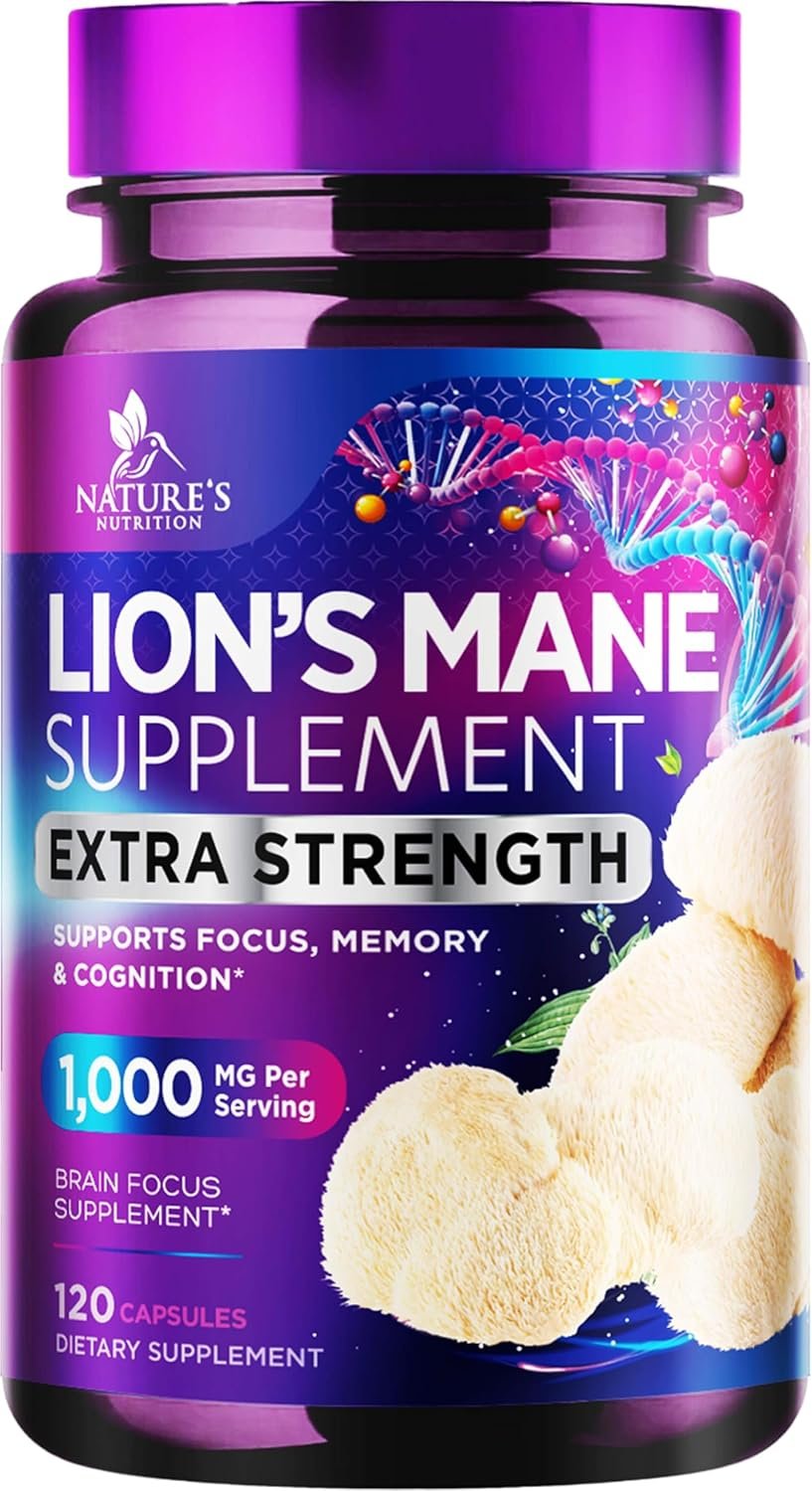 Lions Mane Mushroom Capsules – 1,000mg per Serving Lion’s Mane Supplement Capsules – Memory & Focus Support – Brain, Immune Health Support – Mushroom Powder Extract Vegan, Bottled in USA – 120 Count