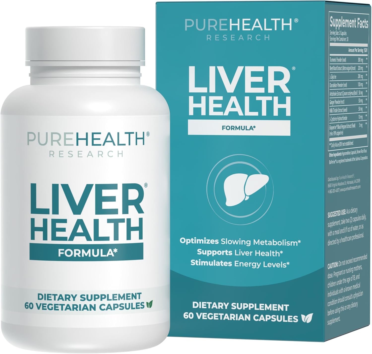 PUREHEALTH RESEARCH Liver Health – Liver Cleanse Detox & Repair Support Supplement- with Milk Thistle, Turmeric Powder, Dandelion, Artichoke, Beet Root, Ginger, L Cysteine HCL & More – 60 Capsules