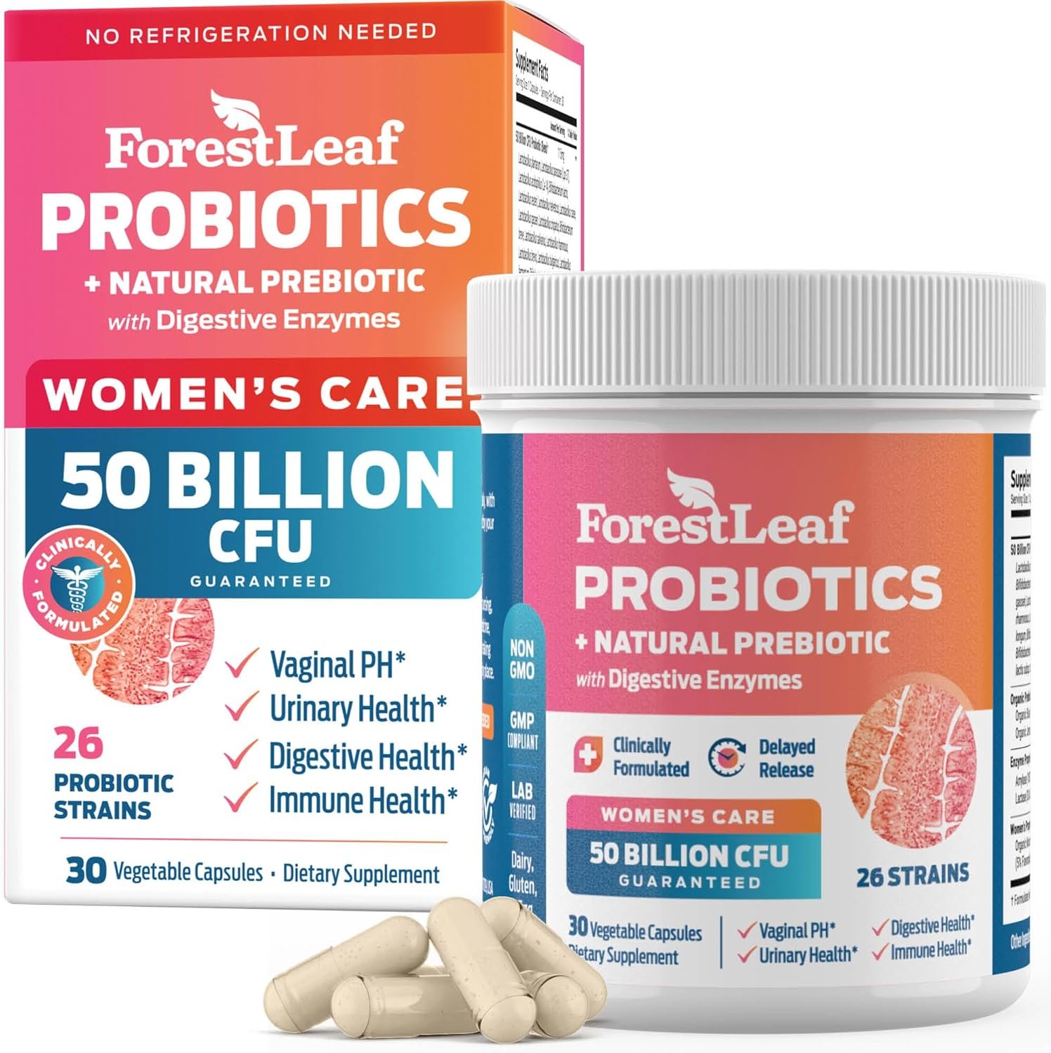 Probiotics for Women, 50 Billion CFU, 26 Unique Strains, Women’s Probiotic and Prebiotics Support Digestive Health, w/ Cranberry, Hibiscus & D-Mannose for Vaginal PH Balance, Urinary, Gut (30 Caps)