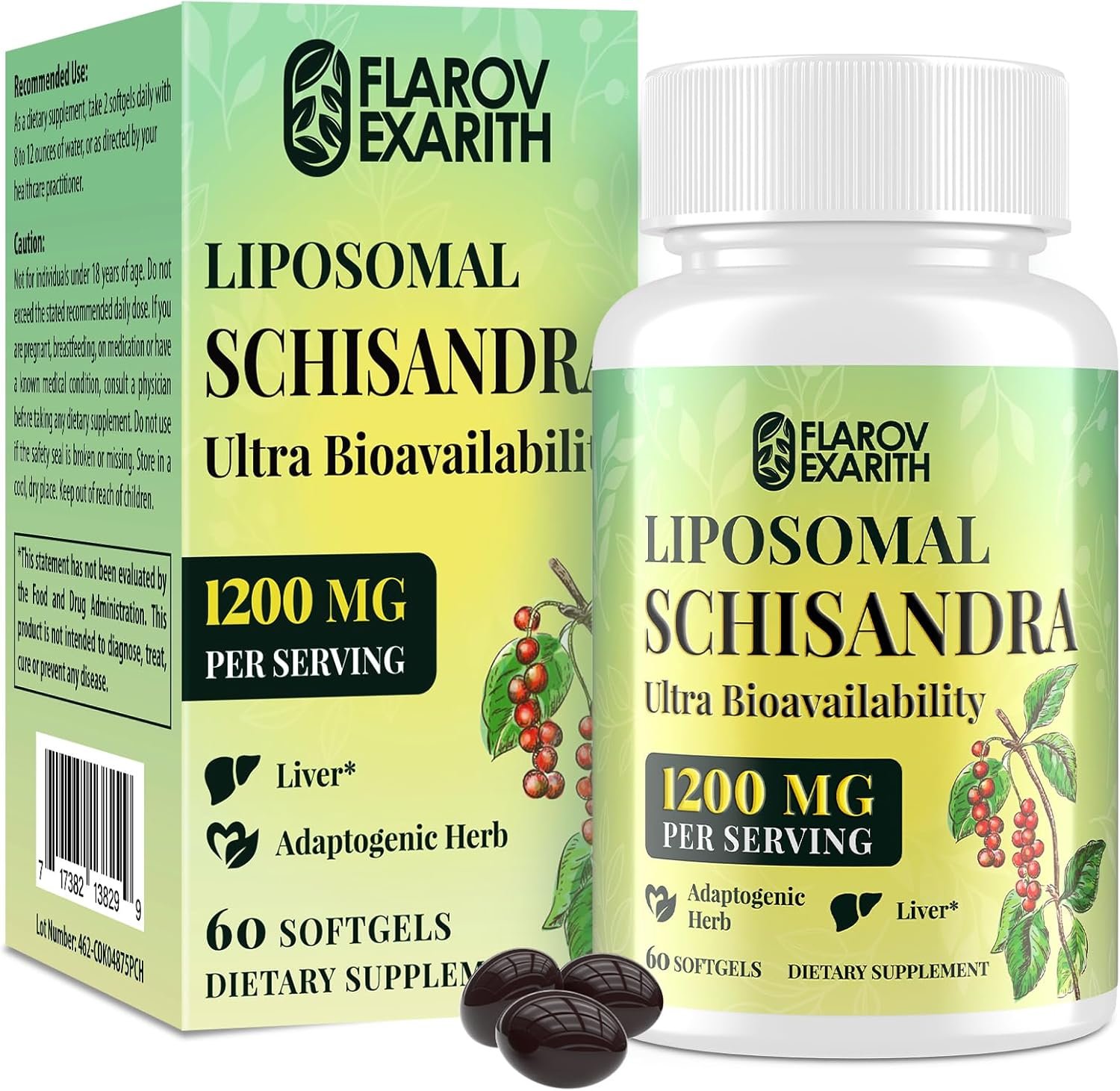 Liposomal Schisandra Berry Extract 1200mg – Stress & Adrenal Balance Supplement for Cortisol, Calm Energy & Focus – Vegan Adaptogenic Formula for Women & Men – 60 Softgels