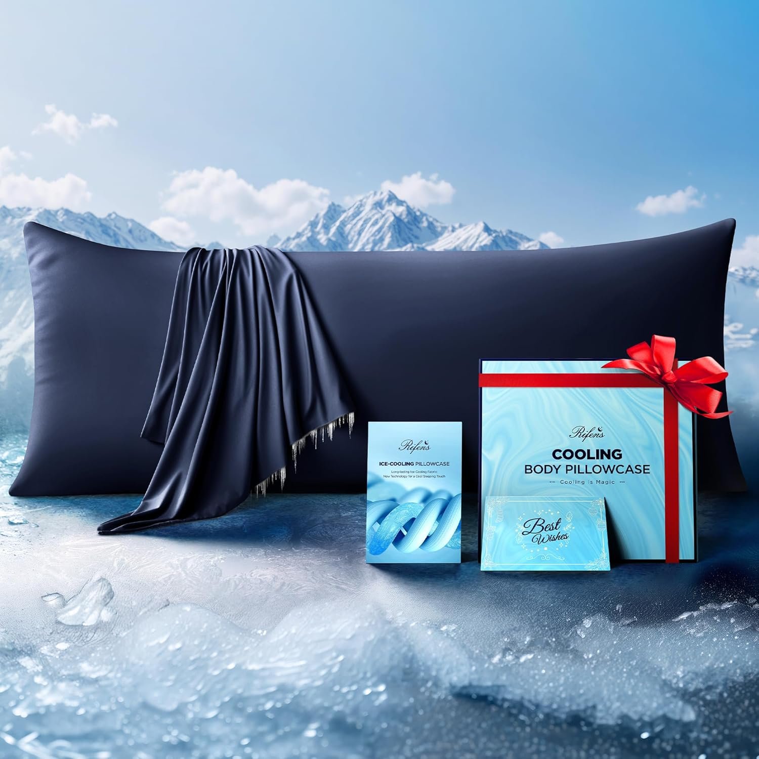 Ice Cooling Body Pillowcase for Hot Sleepers, Stay Cool All Night, Silky Touch Long Body Pillow Cases with Invisible Zipper, Soft Breathable Body Pillow Cover, Gift for Men Women – 20″x54″, Navy Blue