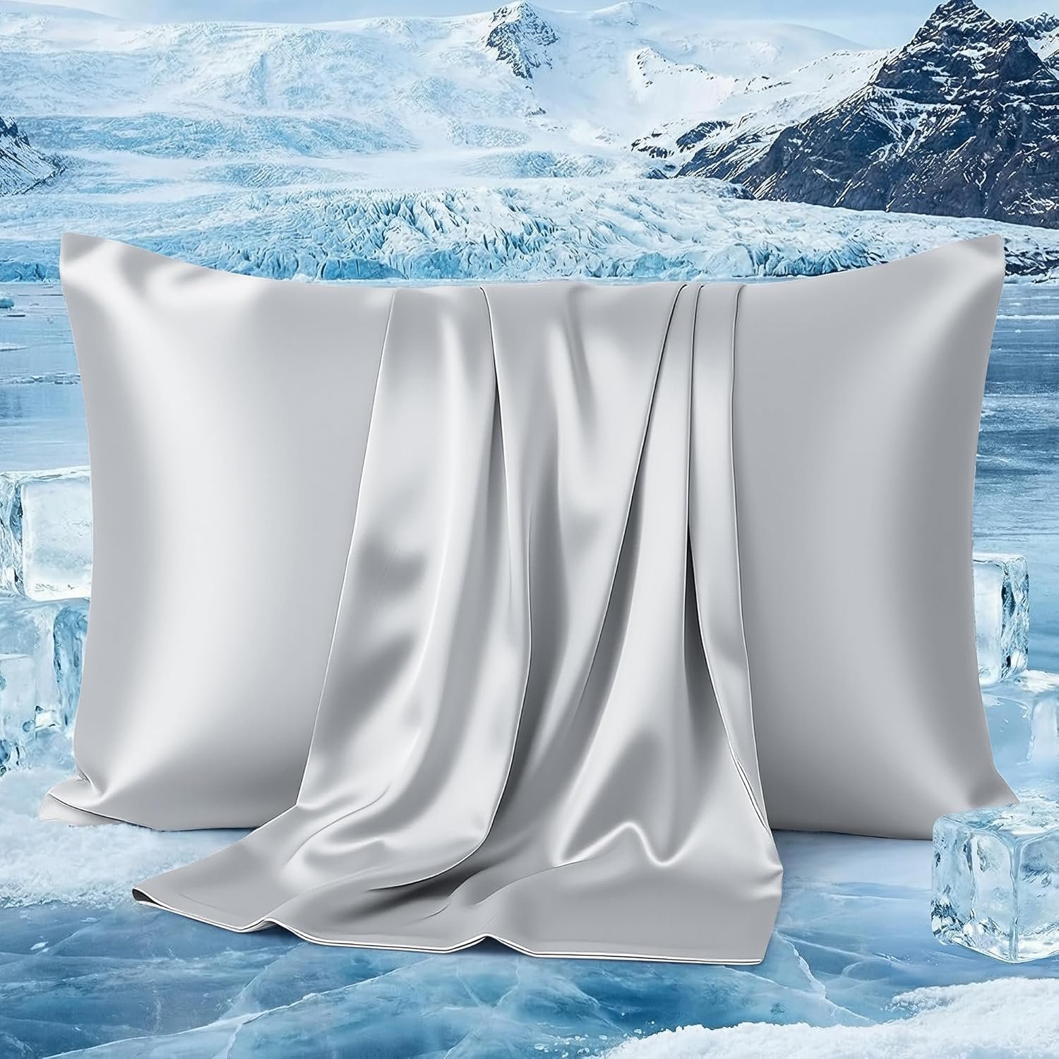 Cooling Pillowcases for Hair and Skin, Softer Than Silk & Satin Pillowcases with Hidden Zipper, Breathable Bed Pillow Cover Gift for Women Men (Grey, Standard 20”×26”, 1 Pack)