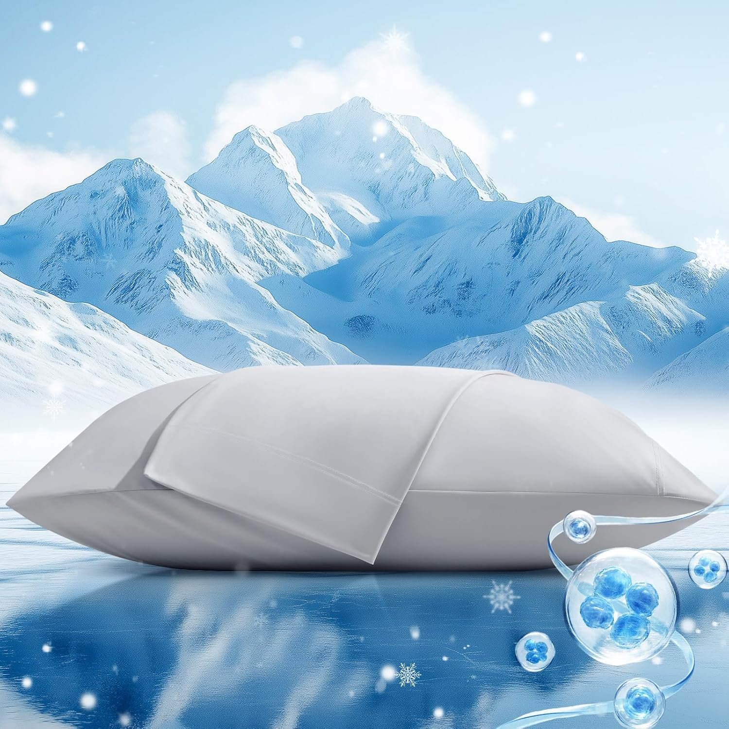 Cooling Pillow Cases 2 Pack Queen Size Cooling Pillowcases for Hot Sleeper Q-Max>0.5, Hydrates Skin & Hair, Reduces Wrinkles & Frizz, Soft Smooth Silky Pillowcases Envelope Set of 2, Grey