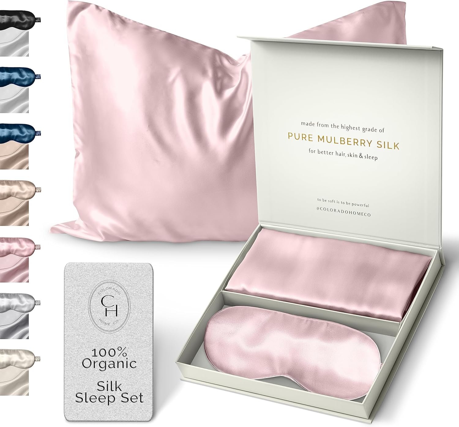 Colorado Home Co Silk Pillowcase for Hair and Skin – Pink Quartz Queen Size 100% Silk Pillow Covers – 20×30 – Pillow Case for Acne with Eye Mask for Sleeping