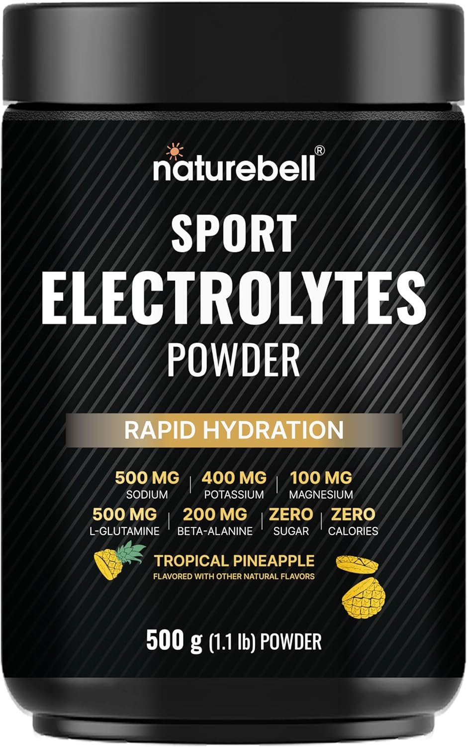 Sport Electrolytes Powder No Sugar, 500g (52 Servings) | Electrolyte Hydration Drink Mix with Sodium, Potassium, Magnesium, L-Glutamine, Beta Alanine, & Coconut Water – Tropical Pineapple Flavor
