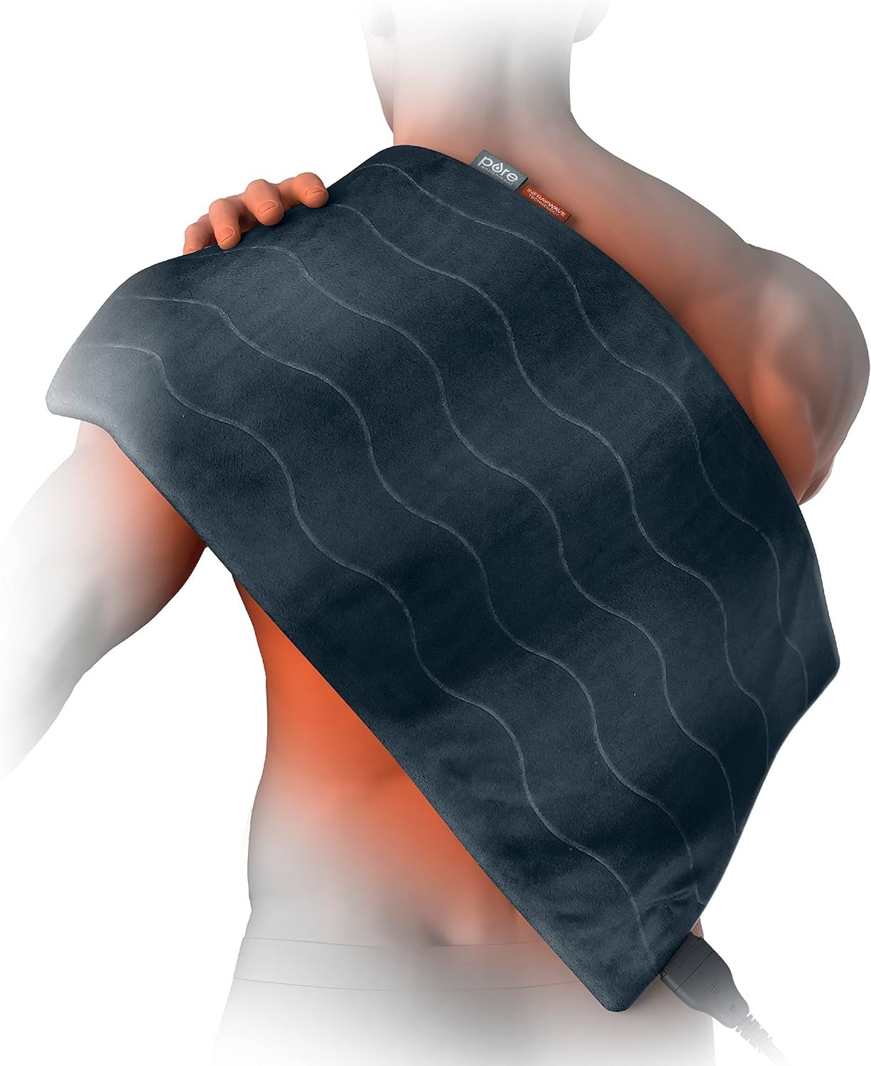 Pure Enrichment PureRelief Pro Far Infrared XL Heating Pad – Muscle Relief for Back, Neck, Shoulder, & Knee Pain in Athletes, 4 Heat Settings, Dry/Moist Heat, 12” x 24” Extra-Long Size (Iron Gray)