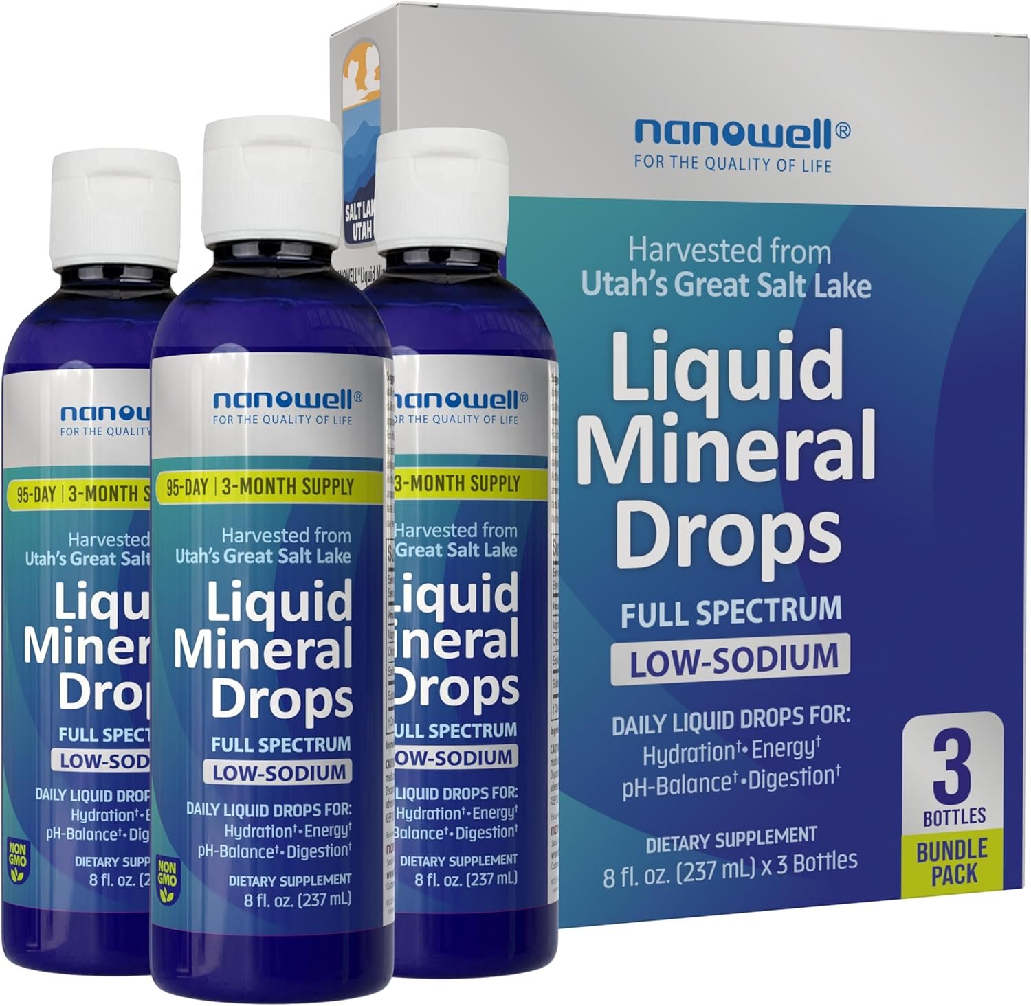 Liquid Mineral Drops – Trace Mineral Supplement | Full Spectrum Minerals | Ionic Liquid Magnesium, Chloride, Potassium | Low Sodium | Energy, Electrolytes | 288 Day Supply, 8 fl oz (Pack of 3)