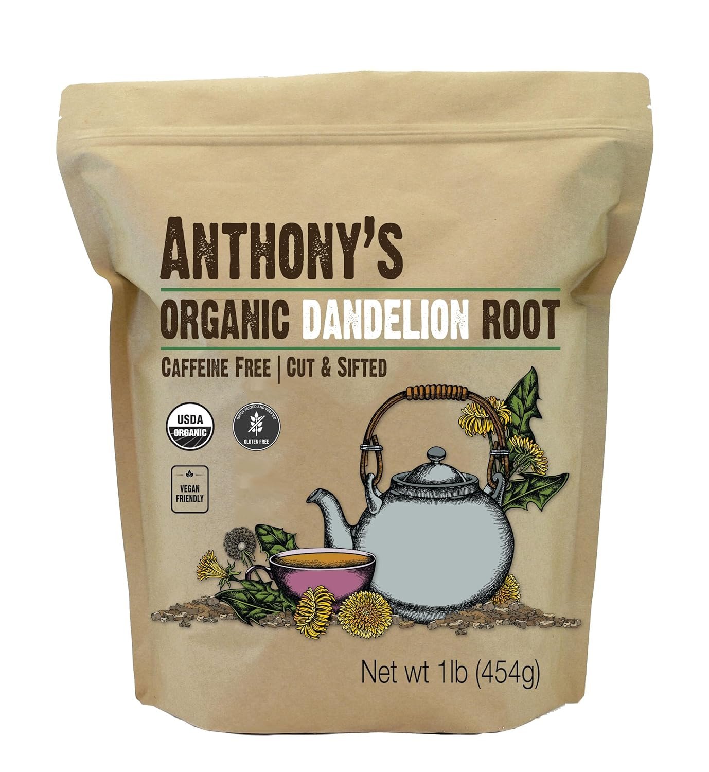 Anthony’s Organic Dandelion Root, 1lb, Gluten Free, Non GMO, Cut & Sifted