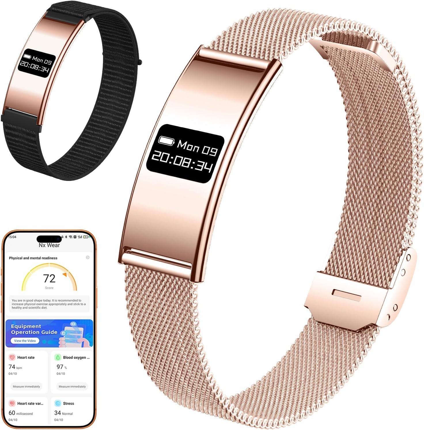 Smart Bracelet for Women Men, Fitness Trackers Bracelet, Sleep Tracker Health Bracelets,Smart Band Activity Watchs with 24/7 Heart Rate Monitor,HRV,Calorie Pedometer Steps Counter,Stress,Blood Oxygen
