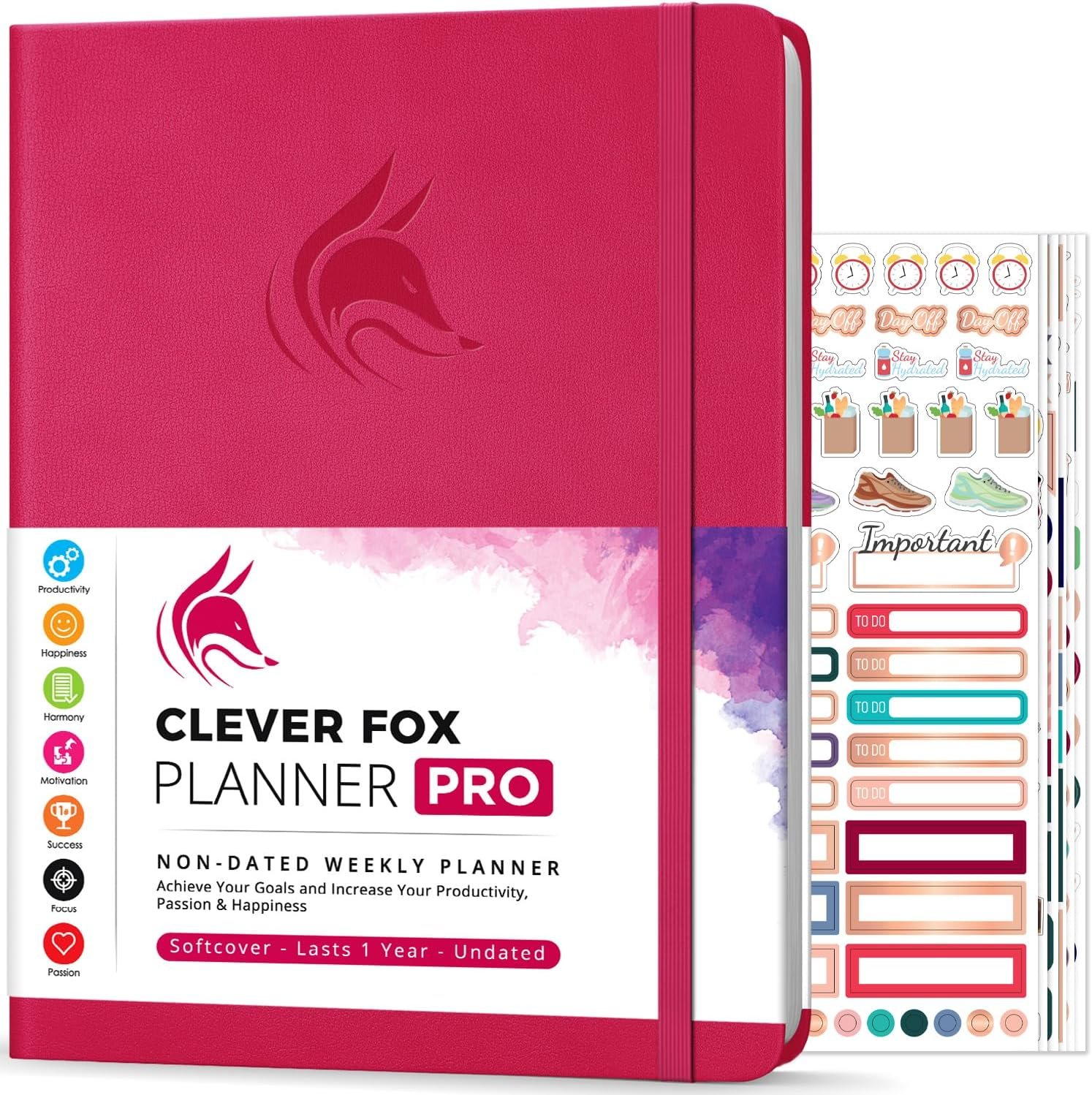 Clever Fox Planner PRO – Weekly & Monthly Life Planner to Increase Productivity, Time Management and Hit Your Goals, 8.5×11″ (Dark Pink)