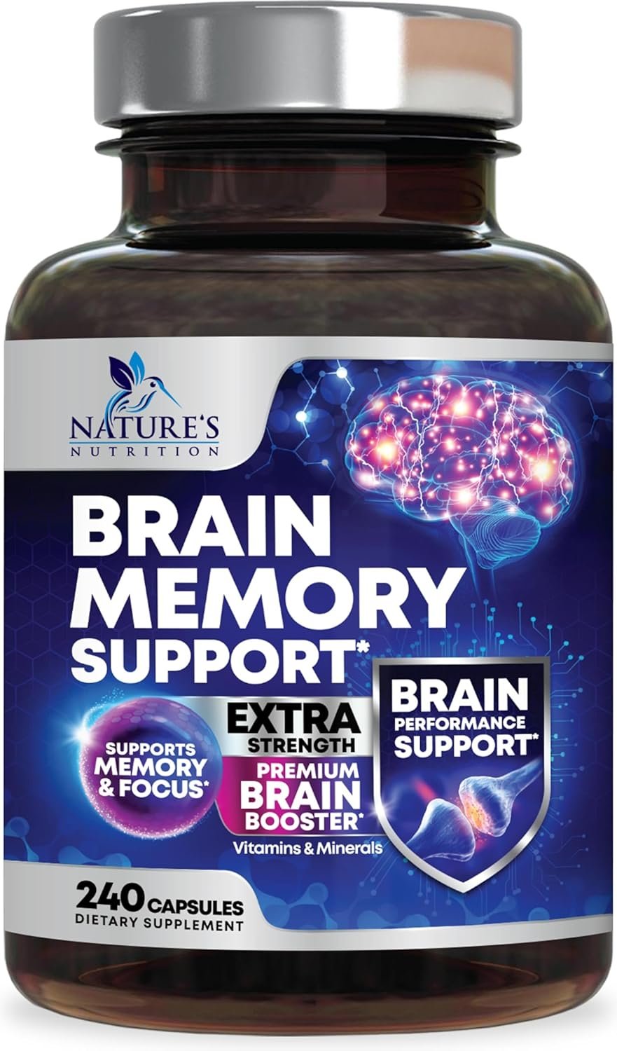 Brain Memory Supplement Pills – 3X Strength Nootropics for Concentration, Clarity & Focus Support – Brain Health Cognitive Vitamins with Bacopa, Phosphatidylserine & DMAE, Brain Booster – 240 Capsules