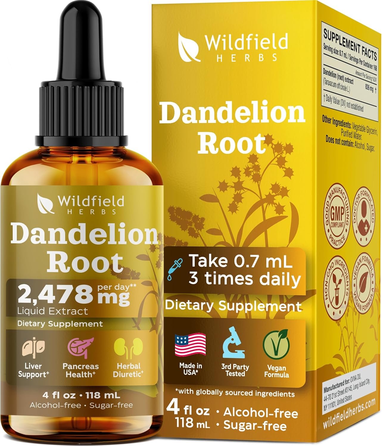 4 Oz Dandelion Root Extract Liquid Drops – Liver & Kidney Support | 2 Month Supply | – Made in USA – Liver Support Supplement – Alcohol & Sugar Free