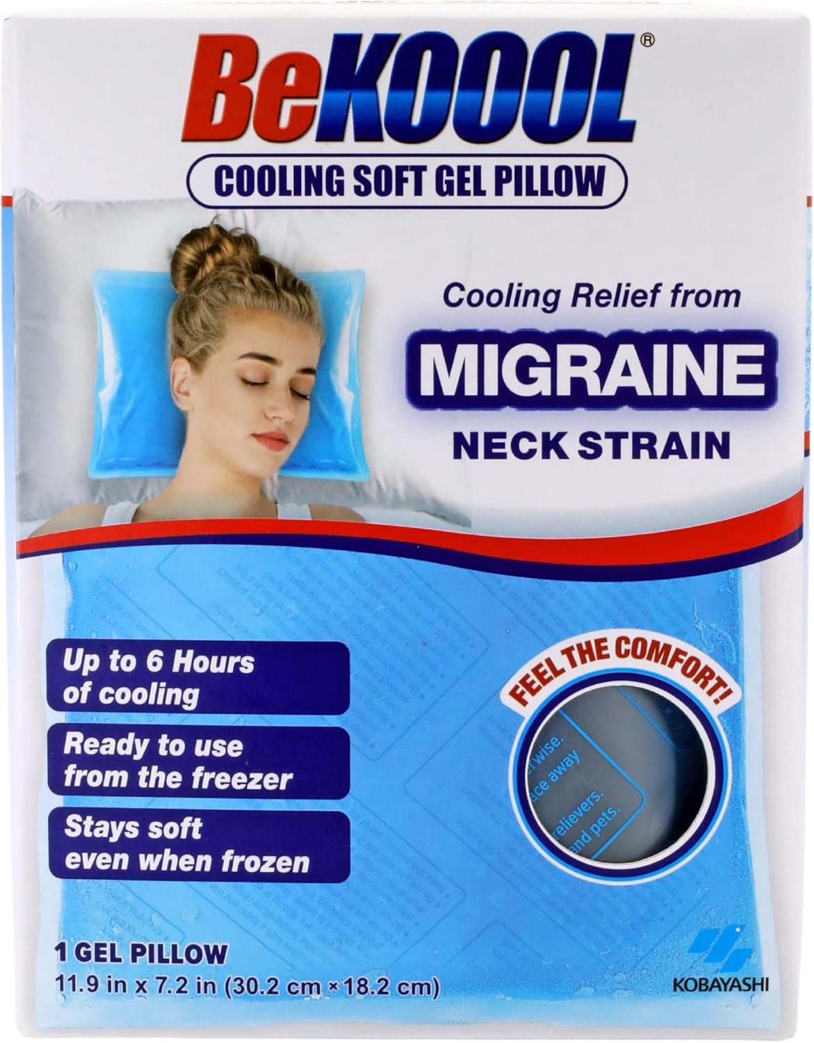 BeKOOOL Cooling Soft Gel Pillow – Reusable Cooling Relief from Migraines, Neck Strain and Fever – Up to 6 Hours of Cooling, Ready to Use, Stays Soft When Frozen