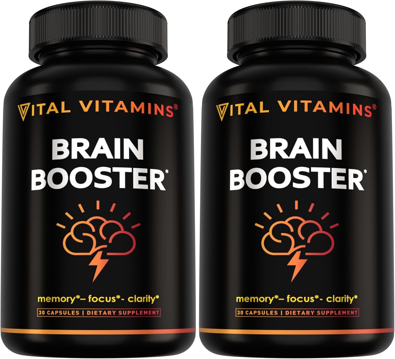 Vital Vitamins Brain Supplements for Memory and Focus (2-Pack)– Nootropic Brain Booster with Ginkgo Biloba, Rhodiola, B12 – Caffeine-Free Support for Adults & Seniors – 60-Day Supply